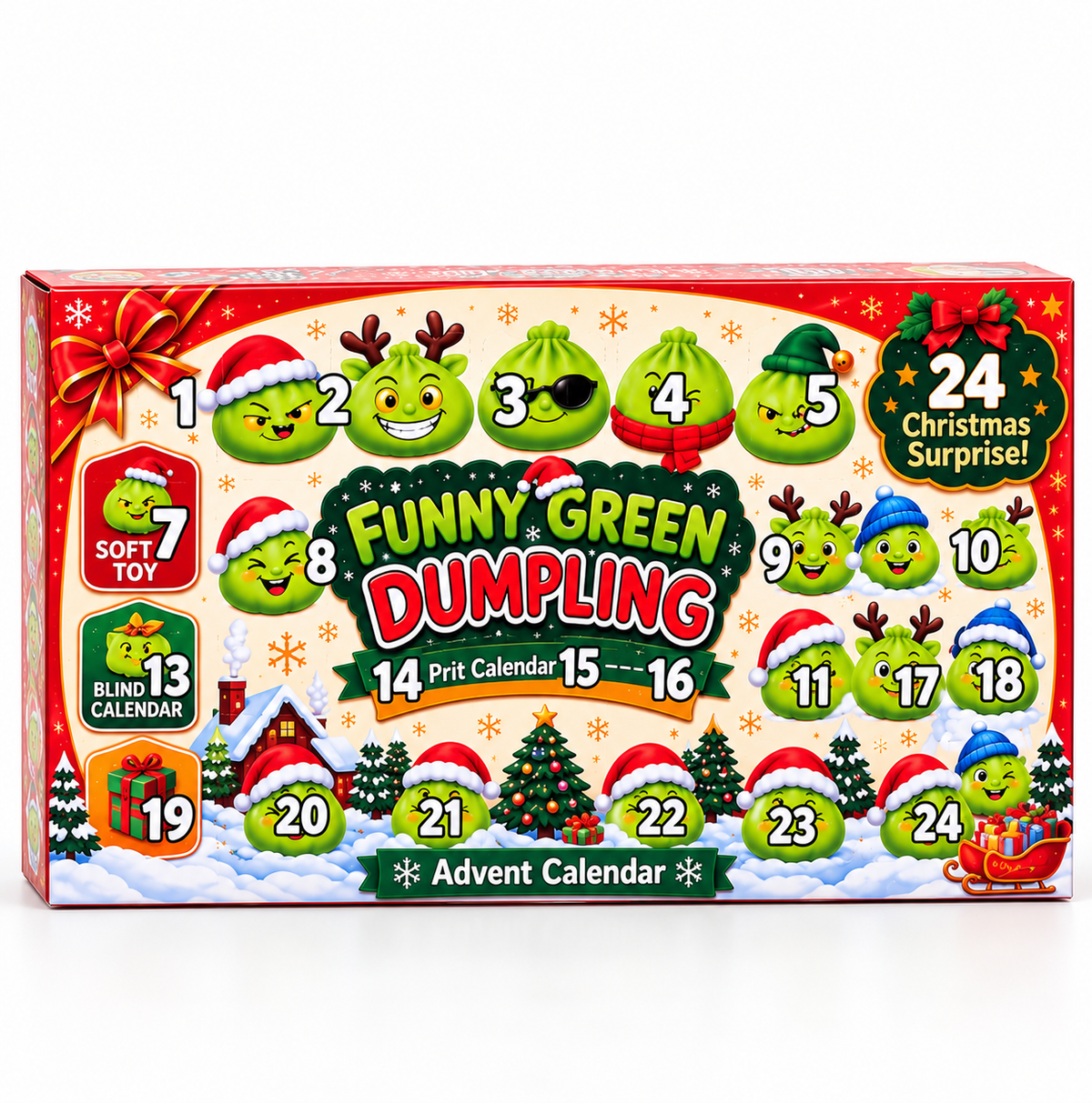 Calendrier de l'Avent Funny Green Dumpling, 24 surprises squishy